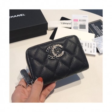 Chanel 2021 Women's Leather Coin purse/Card purse,11.5cm - 샤넬 2021 여성용 레더 코인퍼스/카드퍼스,11.5cm,CHAW0104,블랙