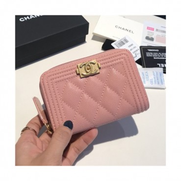 Chanel 2021 Women's Boy Coin purse/Card purse,11.5cm - 샤넬 2021 여성용 보이 코인퍼스/카드퍼스,11.5cm,CHAW0102,핑크