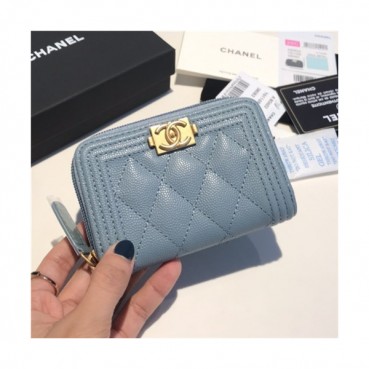 Chanel 2021 Women's Boy Coin purse/Card purse,11.5cm - 샤넬 2021 여성용 보이 코인퍼스/카드퍼스,11.5cm,CHAW0101,스카이블루