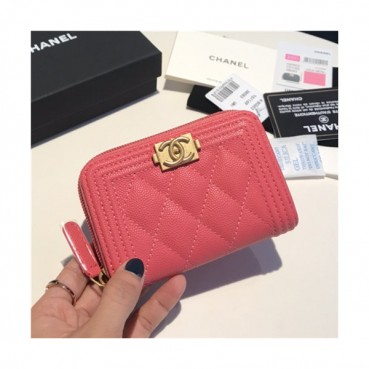 Chanel 2021 Women's Boy Coin purse/Card purse,11.5cm - 샤넬 2021 여성용 보이 코인퍼스/카드퍼스,11.5cm,CHAW0095,핑크