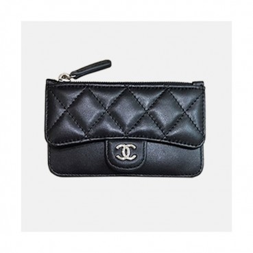Chanel 2019 Ladies Wallet / Card Purse - 샤넬 2019 여성용 레더 중지갑  / 카드지갑 ,CHAW0026,13cm.블랙(은장)