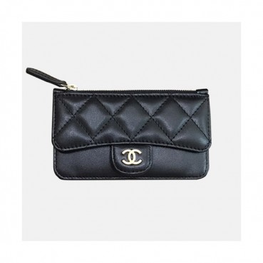 Chanel 2019 Ladies Wallet / Card Purse - 샤넬 2019 여성용 레더 중지갑  / 카드지갑 ,CHAW0025,13cm.블랙(금장)