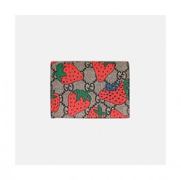 Gucci 2019 Card Case With Strawberry Print  573839 - 구찌 2019 스트로베리 카드 케이스 동전 지갑  GUW0024.Size(11CM).브라운