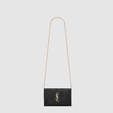 입생로랑 여성 마이크로 업타운 체인 지갑 - Saint Laurent Womens Uptown Chain Wallet in Micro Raffia 