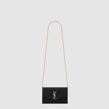 입생로랑 여성 마이크로 업타운 체인 지갑 - Saint Laurent Womens Uptown Chain Wallet in Micro Raffia 
