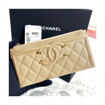 Chanel 2021 Women's Leather Wallet,19cm,CHAW0138 - 샤넬 2021 여성용 레더 장지갑,19cm,베이지