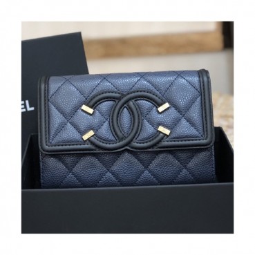 Chanel 2021 Women's Leather Wallet,15cm - 샤넬 2021 여성용 레더 반지갑,15cm,CHAW0128,네이비