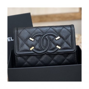 Chanel 2021 Women's Leather Wallet,15cm - 샤넬 2021 여성용 레더 반지갑,15cm,CHAW0127,블랙