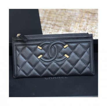 Chanel 2021 Women's Leather Wallet,19cm - 샤넬 2021 여성용 레더 장지갑,19cm,CHAW0124,블랙