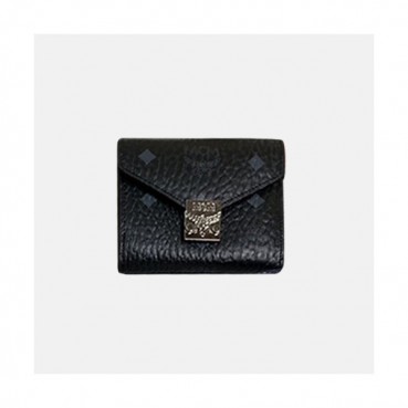 MCM 2019 Ladies Canvas Wallet - 엠씨엠 2019 여성용 캔버스 반지갑 MCMB0014, 11.5cm,블랙