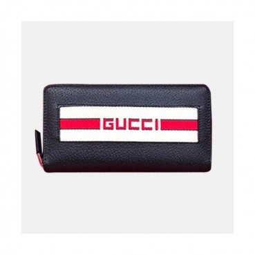 Gucci 2019 Stripe Leather Zip Wallet  408831 - 구찌 남여공용 스트라이프 레더 지퍼 장지갑  GUW0093.Size(19cm).블랙