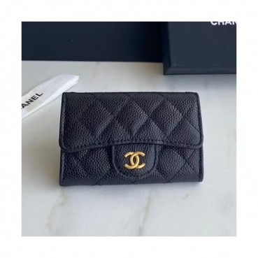 Chanel 2022 Ladies Small Wallet / Card Purse - 샤넬 2022 여성용 레더 반지갑 / 카드 퍼스  ,CHAW0052,12cm.블랙