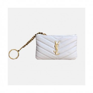 Saint Laurent 2019 Ladies  Key Pouch / Coin Purse,438386 - 입생로랑 2019 남여공용 키 파우치 / 코인 퍼스 SLW0041,13cm,화이트