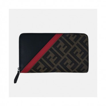 Fendi 2019 Leather Zip Round Wallet - 펜디 남여공용 레더 지퍼 라운드 장지갑 FENW0087.Size(19cm).블랙+브라운