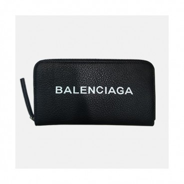 Balenciaga 2019 Leather Zip Round Wallet.19cm - 발렌시아가 2019 레더 남여공용 지퍼 라운드 장지갑 BGW0013.19cm,블랙