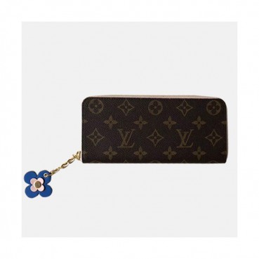 Louis Vuitton 2019 Ladies Clemence Zippy Wallet M64201 -  루이비통 모노그램 캔버스 클레망스 지피 월릿 장지갑 LOUW0092.Size(19.5CM).브라운+블루