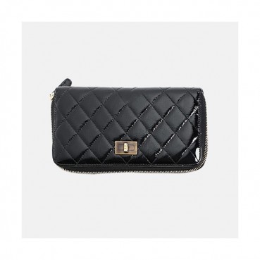 Chanel 2019 Womens Patent 2.55 Zip Round Long Purse - 샤넬 여성 페이던트 2.55 지퍼 라운드 장지갑 Cnl0333x.Size(19cm).블랙