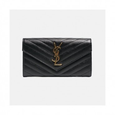 Saint Laurent 2019 Ladies Metal Logo Cavier  Long Purse - 입생로랑 여성 메탈 로고 캐비어 장지갑 Ysl0046x.Size(19cm).블랙