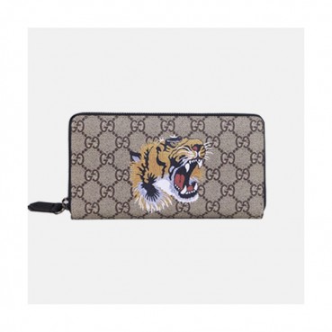 Gucci 2019 Tiger Print GG Supreme Zip Around Wallet 451273 - 구찌 타이거 프린트 gg 수프림 지퍼돌이 장지갑 Guc0560x.19CM.브라운