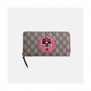 Gucci GG Supreme Long Wallet 506279 - 구찌 GG 수프림 보스코 패치 지퍼 장지갑 Guc0251x.Size19cm.핑크로고