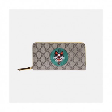 Gucci GG Supreme Long Wallet 506279 - 구찌 GG 수프림 보스코 패치 지퍼 장지갑 Guc0250x.Size19cm.그린로고