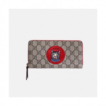 Gucci GG Supreme Long Wallet 506279 - 구찌 GG 수프림 보스코 패치 지퍼 장지갑 Guc0249x.Size19cm.레드로고