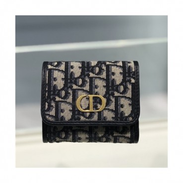 Dior 2021 Women's Canvas/Leather Wallet,10cm,DIOW0038 - 디올 2021 여성용 캔버스/레더 반지갑,10cm,블랙