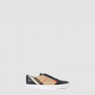 버버리 남/녀 하우스 체크 레더 스니커즈 - Burberry House Check Leather Sneakers 