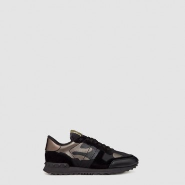 발렌티노 남성 라미네이트 가공 카무플라주 느와르 락러너 스니커즈 - Valentino Mens Laminated Camouflage Noir Rockrunner Sneakers 