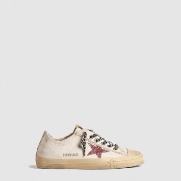 골든구스 여성 핑크 글리터 스타 메탈릭 레더 힐탭 브이스타 - Golden Goose Womens Pink Glitter Star Metallic Leather Heel Tab 