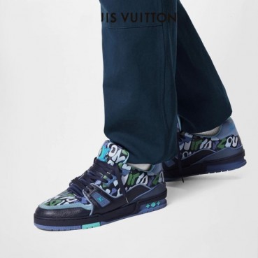 루이비통 남성 블루 스니커즈 - Louis vuitton Mens Blue Sneakers 