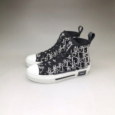 디올 남/녀 블랙 하이탑 스니커즈 - Dior Unisex Black Sneakers 