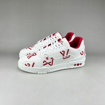 루이비통 남성 레드 스니커즈 - Louis vuitton Mens Red Sneakers 