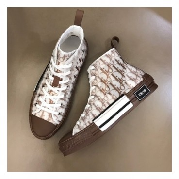 디올 남/녀 오블리크 Galaxy 브라운 하이탑 스니커즈 - Unisex Brown Sneakers 