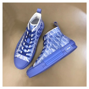 디올 남/녀 오블리크 Galaxy 블루 하이탑 스니커즈 - Unisex Blue Sneakers 
