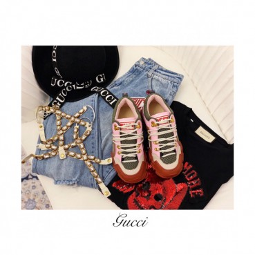 [럭셔리]Gucci 2019 Womens Flashtrek Swarovski Sneackers - 구찌 여성 스와로브스키 레더 슈즈 Guc01009x.Size(225