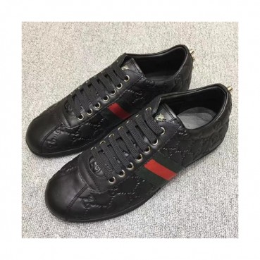 [구찌] 삼선포인트 가죽 블랙 남성용 스니커즈 gu0019x - Gucci Black Leather Mens Sneakers