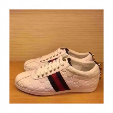 [구찌] 삼선포인트 가죽 화이트 남성용 스니커즈 gu0018x - Gucci White Leather Mens Sneakers