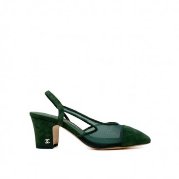 샤넬 여성 미들힐 슬링백 - Chanel Womens Green Slingback 