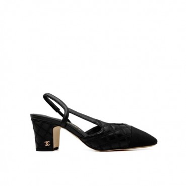 샤넬 여성 미들힐 슬링백 - Chanel Womens Black Slingback 
