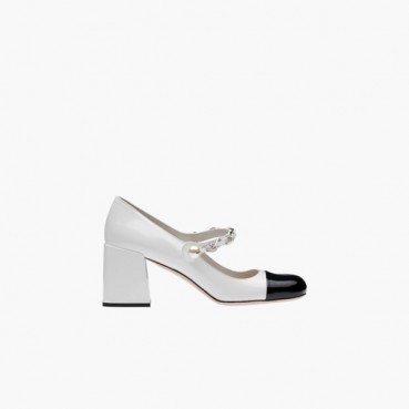 미우미우 여성 페이턴트 투톤 가죽 펌프스 힐【매장140만원대】 - Miumiu Womens White Pumps 