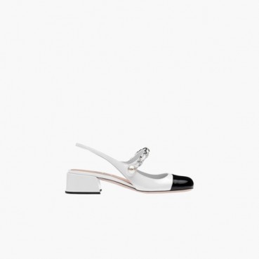 미우미우 여성 페이턴트 투톤 가죽 슬링백 펌프스 힐【매장140만원대】 - Miumiu Womens White Shoes 