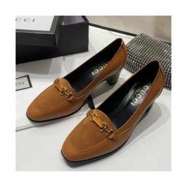 Gucci 2020 Women's Leather Middle Heel Shoes - 구찌 2020 여성용 레더 미드힐 슈즈,Size(225
