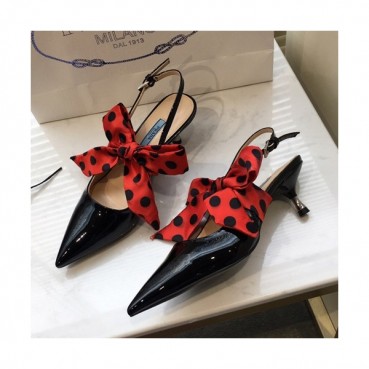 Prada 2019 Ladies Leather Ribbon Middle Heel Slingback - 프라다 2019 여성용 레더 리본 미들힐 슬링백 PRAS0022.Size(225 