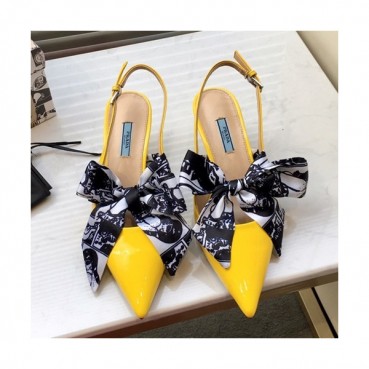 Prada 2019 Ladies Leather Ribbon Middle Heel Slingback - 프라다 2019 여성용 레더 리본 미들힐 슬링백 PRAS0021.Size(225 