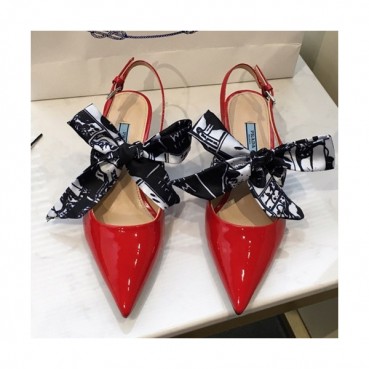 Prada 2019 Ladies Leather Ribbon Middle Heel Slingback - 프라다 2019 여성용 레더 리본 미들힐 슬링백 PRAS0018.Size(225 