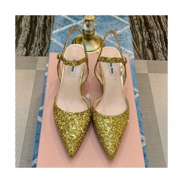 Miumiu 2019 Ladies Leather Middle-heel Slingback 