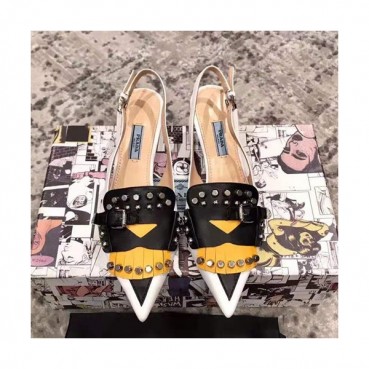 Prada 2019 Ladies Leather Middle Heel Slingback - 프라다 2019 여성용 레더 미들힐 슬링백 PRAS0011.Size(225 