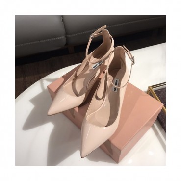Miumiu 2019 Ladies Leather Middle-heel Slingback