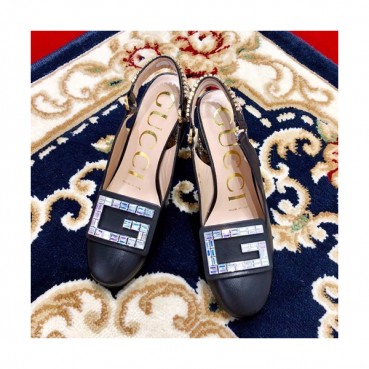 Gucci 2019 Ladies Leather Middle-heel Slingback 